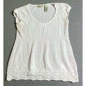 Stamp 10 Top Womens White Crochet Mesh Y2K Boho Size M 100% Cotton
